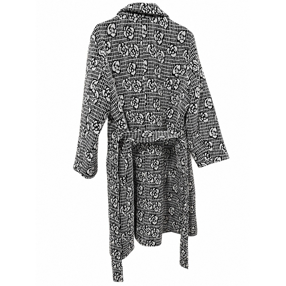 Soft Surroundings 2X NWT Black White Floral Jacquard Belted Long Coat - Picture 2 of 12